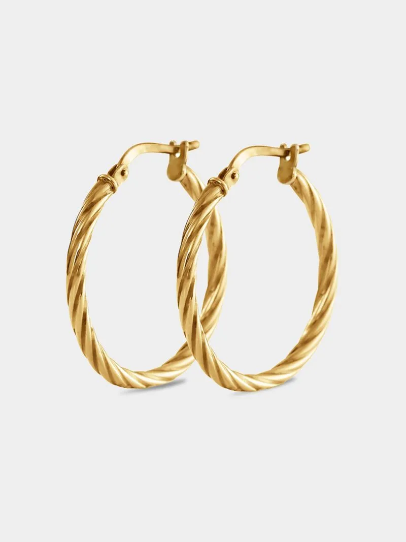 Yellow Gold & Sterling Silver, Twisted Hoop Earrings
