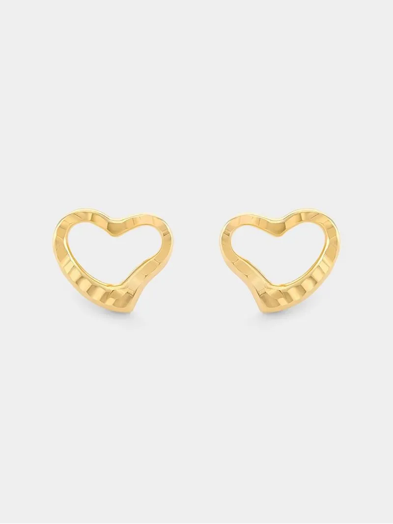 Yellow Gold and Sterling Silver, bonded heart Stud Earrings.