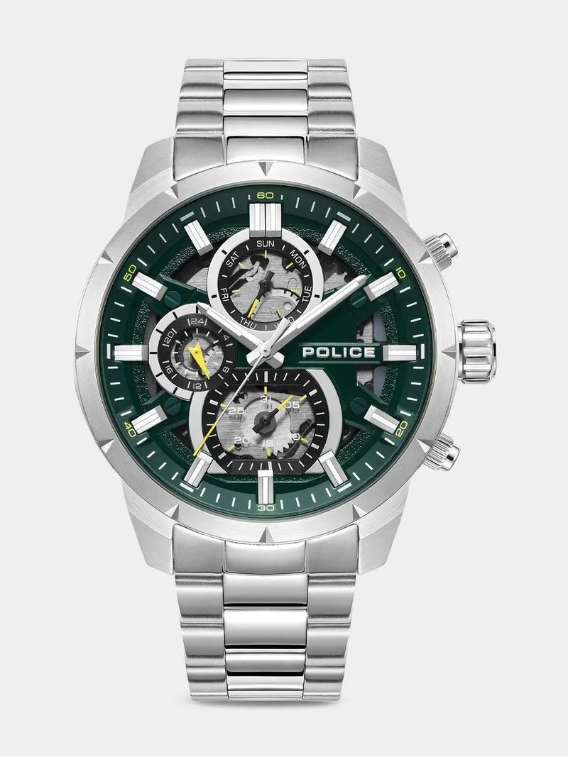 Police Neist Stainless Steel Translucent & Green Dial Bracelet Watch