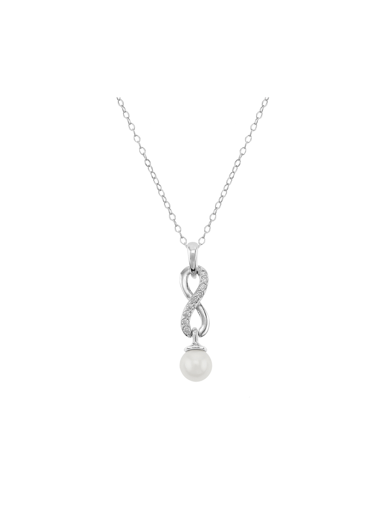 Cheté Sterling Silver Freshwater Pearl & Cubic Zirconia Infinity Pendant