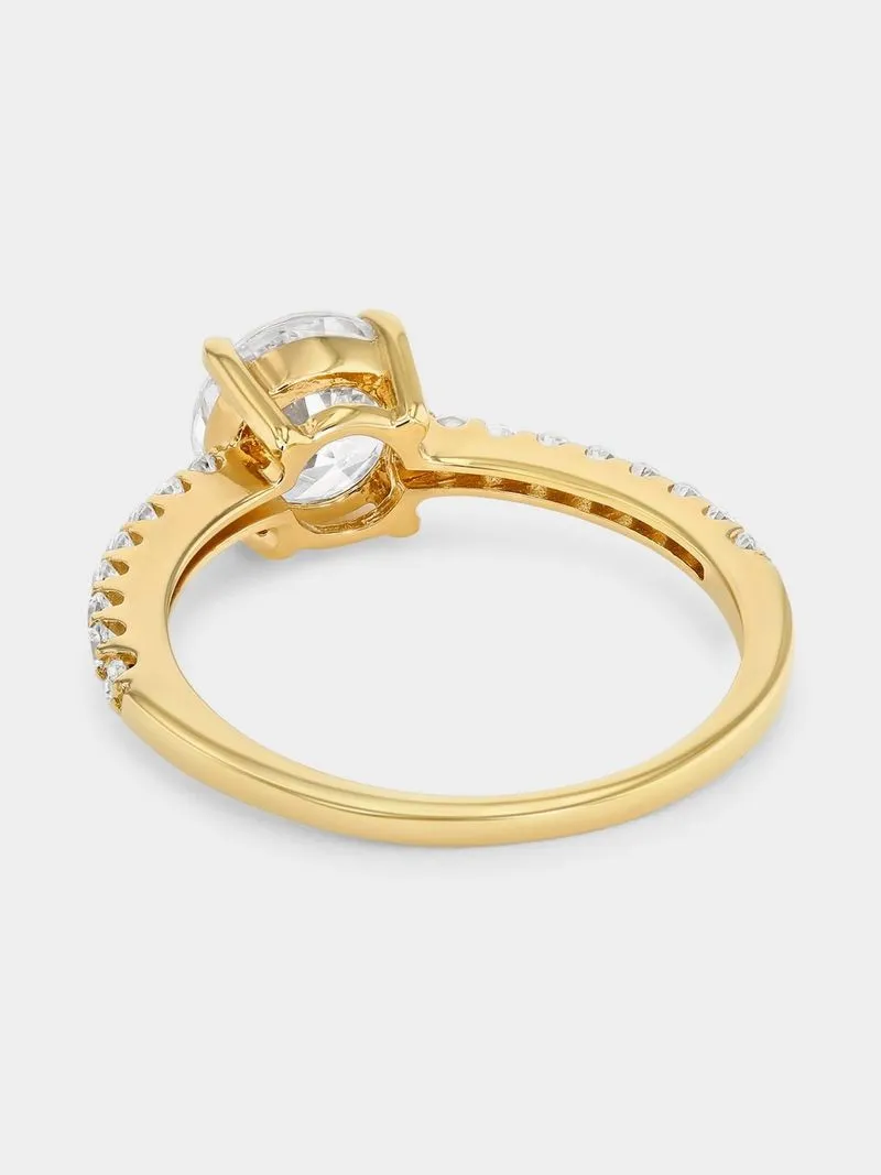 Gold Plated Sterling Silver Cubic Zirconia Round Solitaire Ring