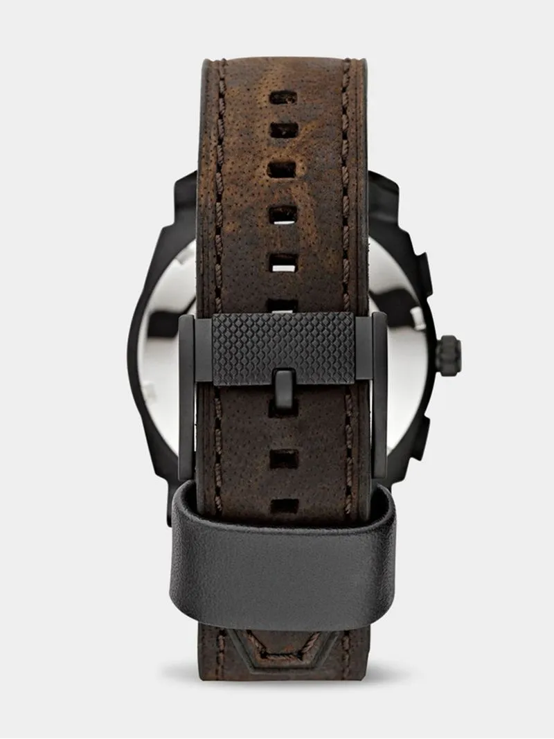 Fossil Men's Machine Mid Size Brown Leather Chronograph Watch