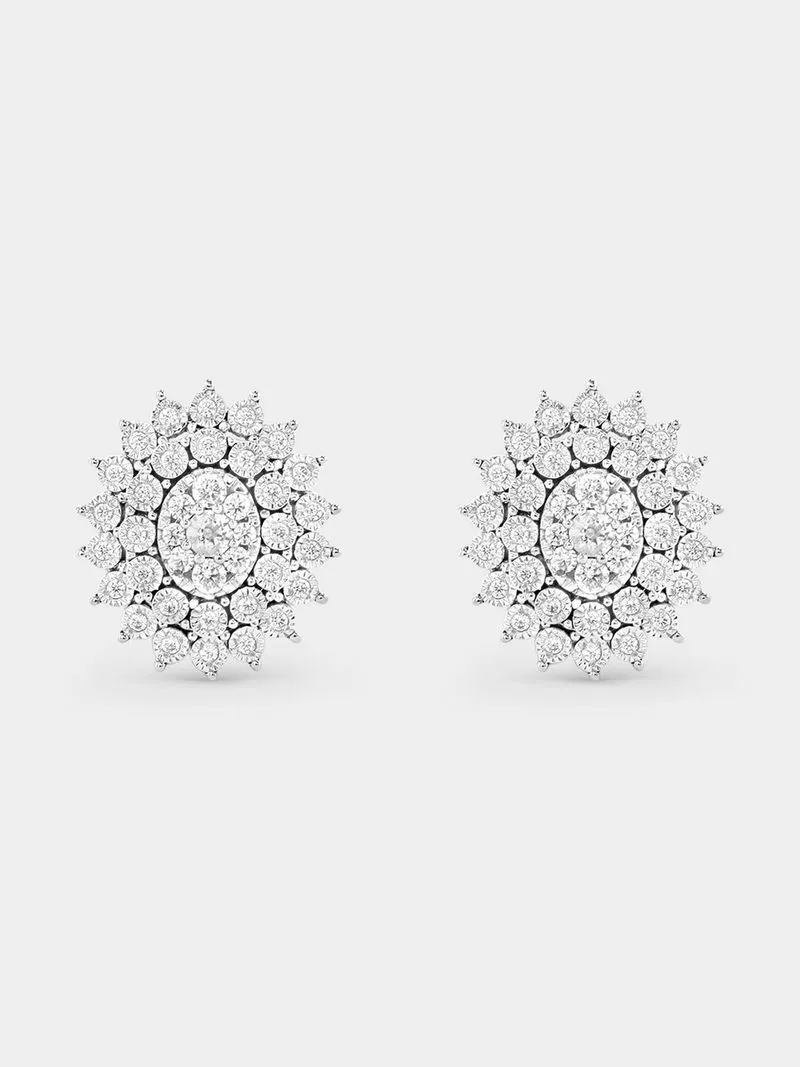 Yellow Gold 0.50ct Diamond Oval Halo Multi-Stone Stud Earrings
