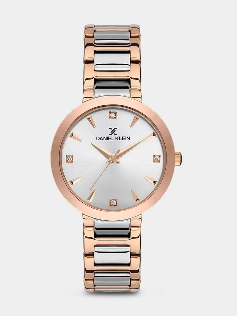 Daniel Klein Rose Plated Silver Tone Dial Two-Tone Bracelet Watch