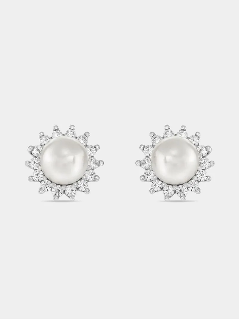 Cheté Sterling Silver Freshwater Pearl & Cubic Zirconia Halo Stud Earrings