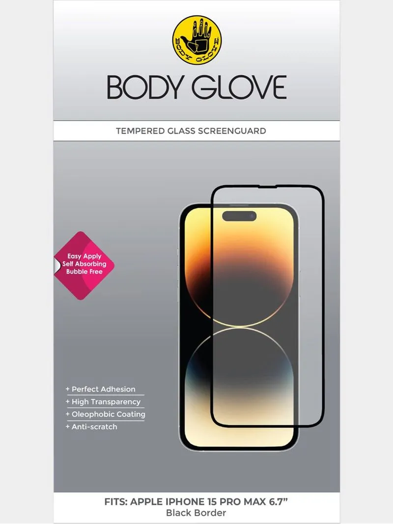 Body Glove BlackTempered Glass Screen Protector – Apple iPhone 15 Pro Max