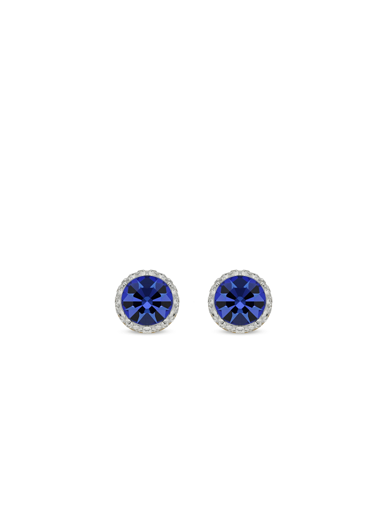 Yellow Gold & Sterling Silver, Blue and Crystal Halo Stud Earrings