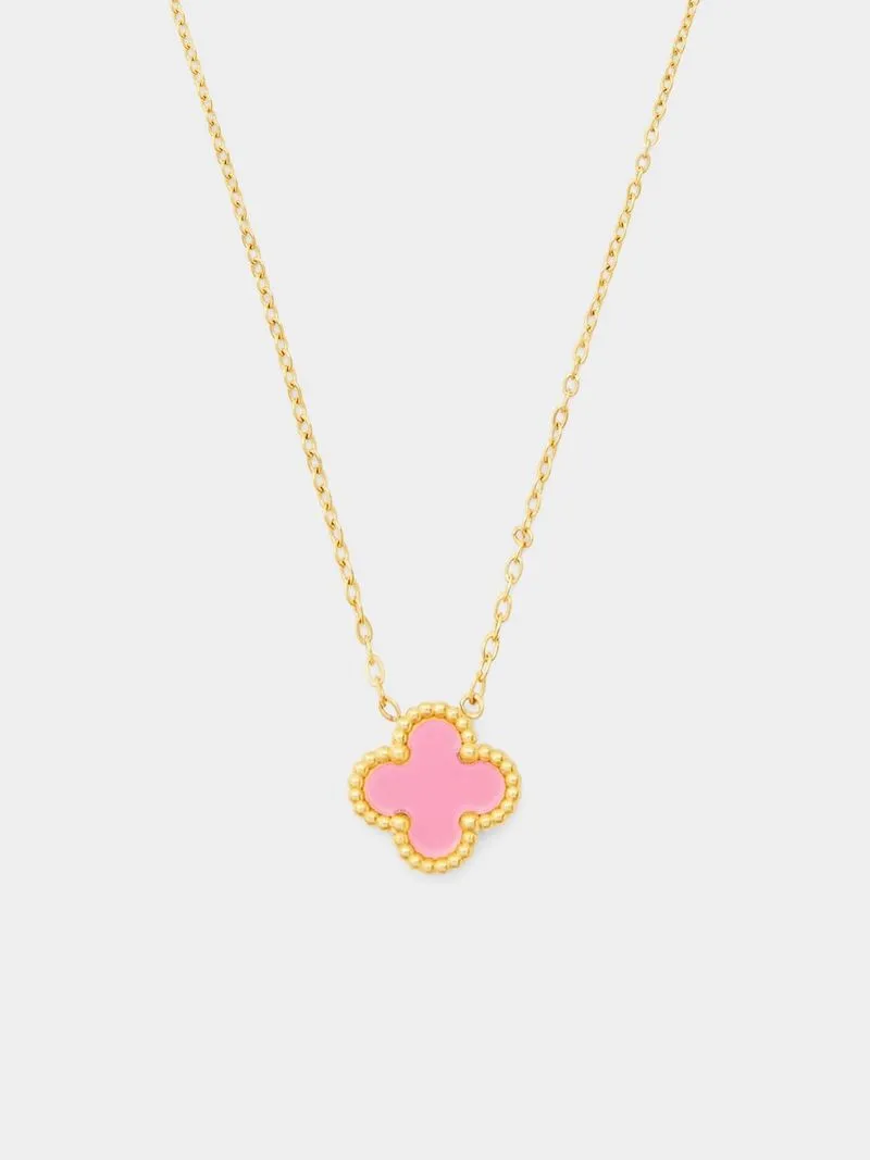 18ct Gold Plated Stainless Steel Pink Clover Pendant