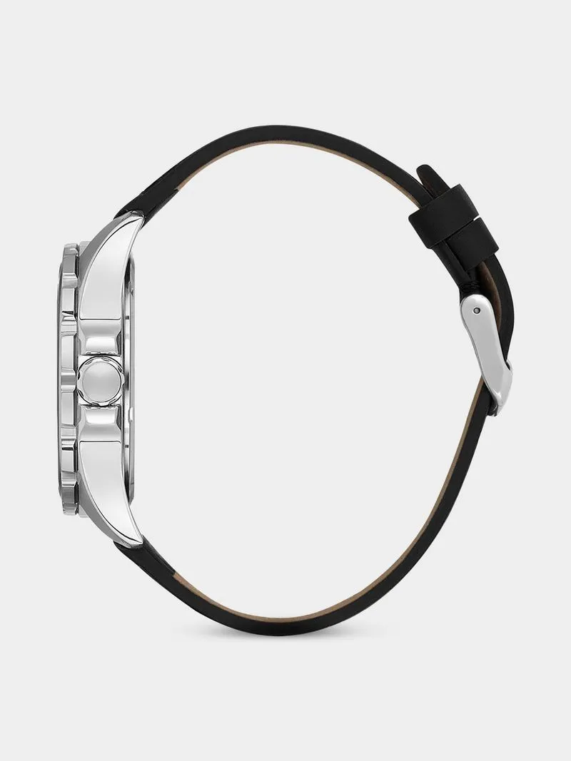Daniel Klein Silver Plated Black Dial Black Leather Watch