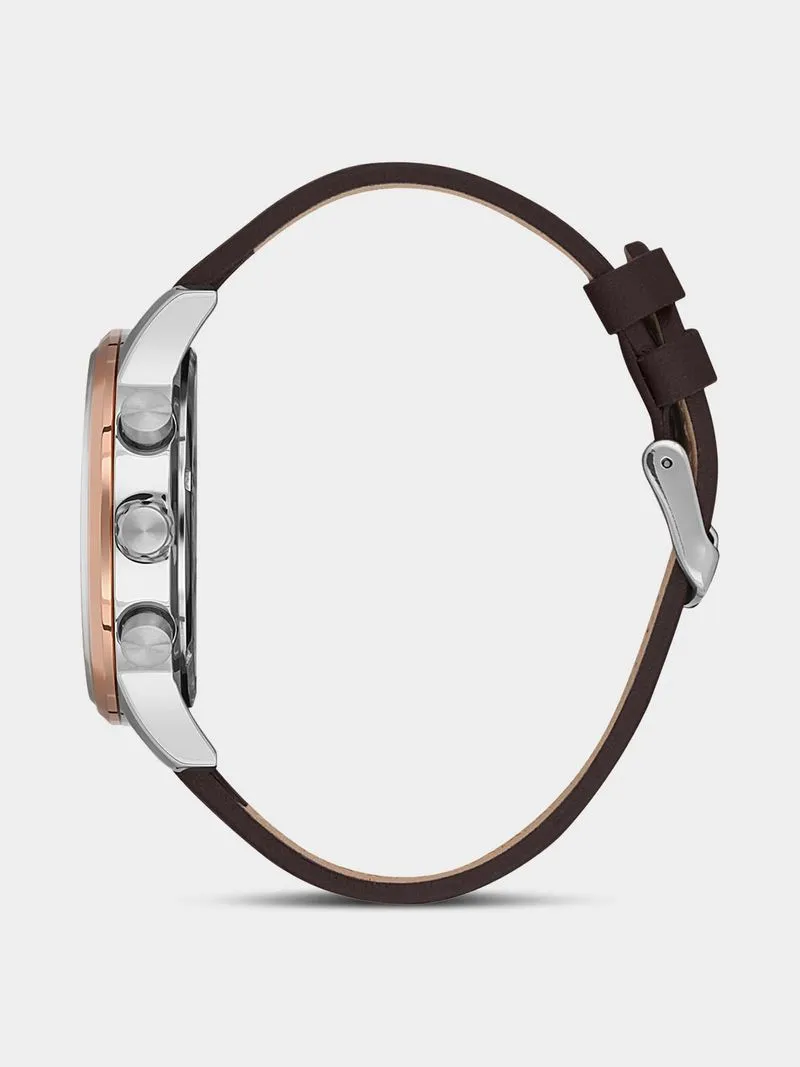 Daniel Klein Rose Plated Brown Leather Chronographic Watch