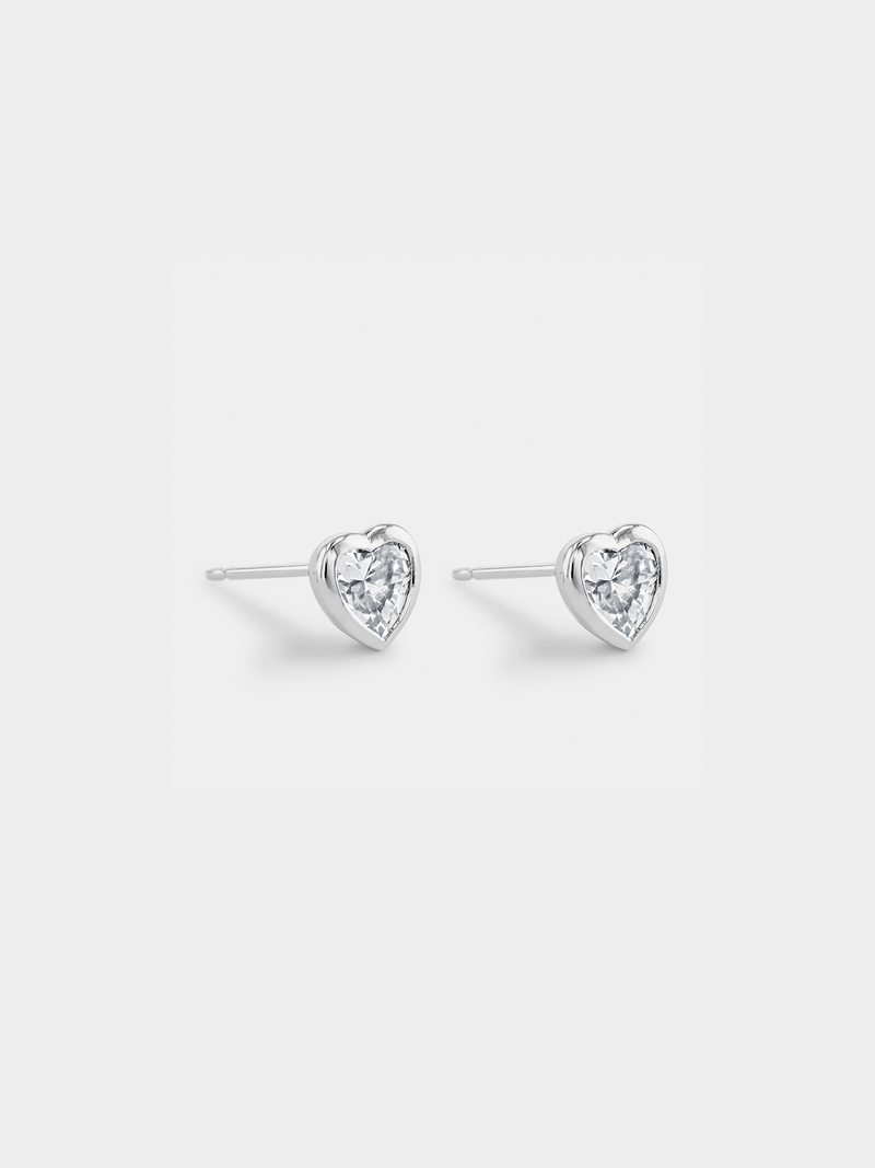 Cheté Sterling Silver Cubic Zirconia Women’s Heart Bezel Stud Earrings
