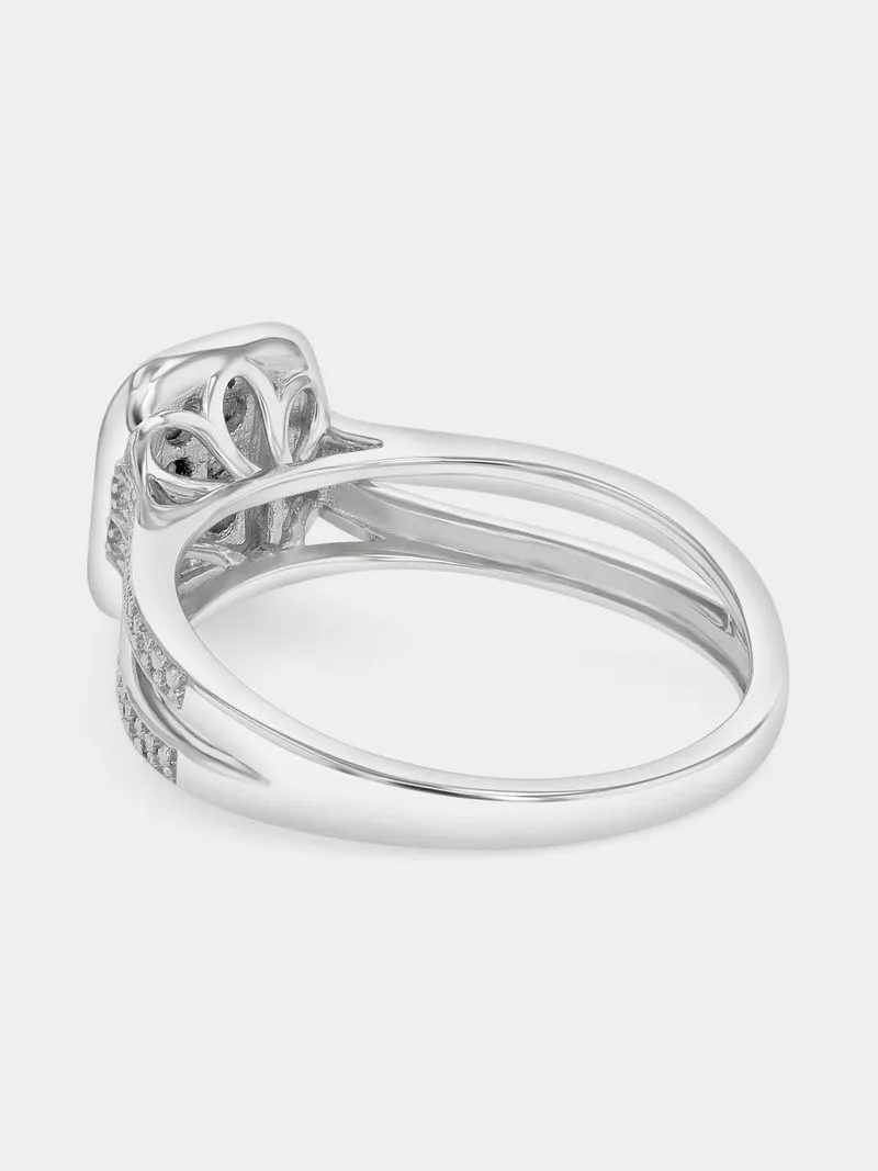 Sterling Silver Lab Grown Diamond Emerald Halo Ring