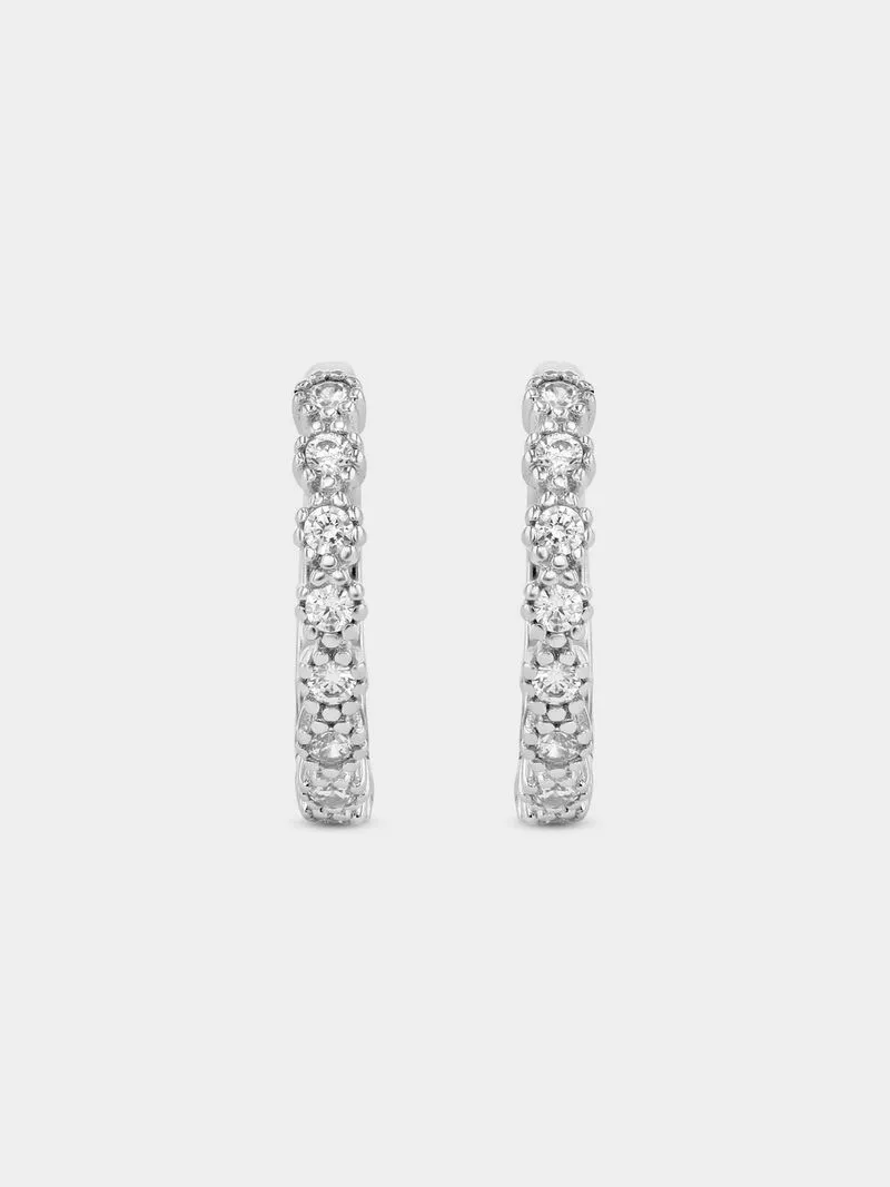 Sterling Silver Cubic Zirconia Vintage-Style Mini Hoop Earrings