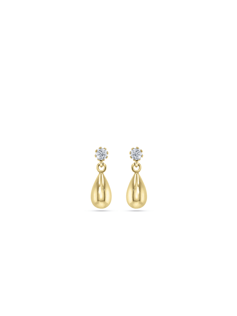 Yellow Gold & Sterling Silver, Cubic Zirconia Teardrop Earrings
