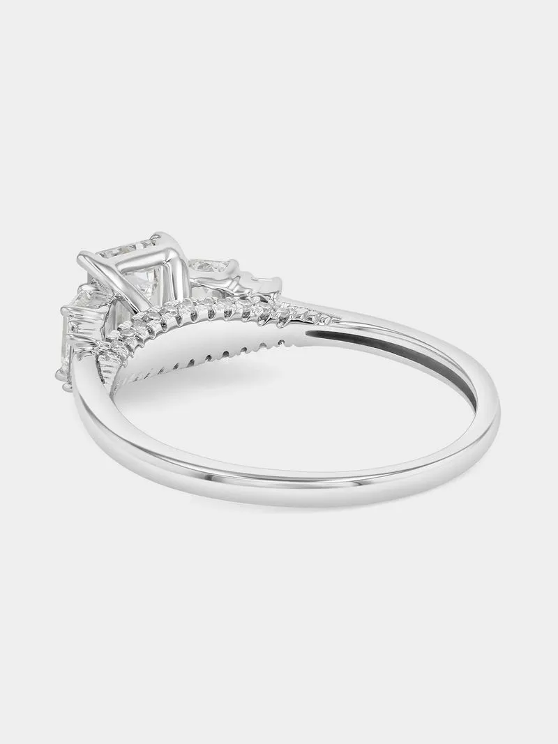 White Gold 1.3ct Lab Grown Diamond Emerald-Cut 5-Stone Ring
