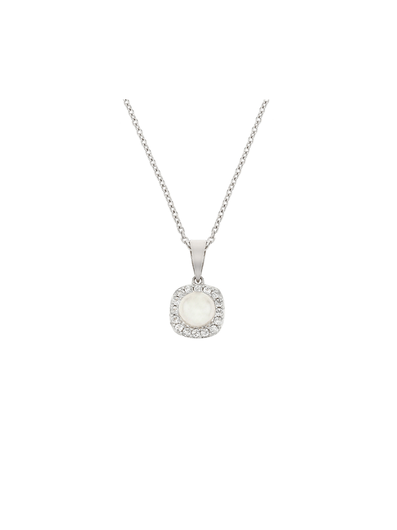 Sterling Silver Pearl & Cubic Zirconia Women's June Birthstone Pendant Necklace