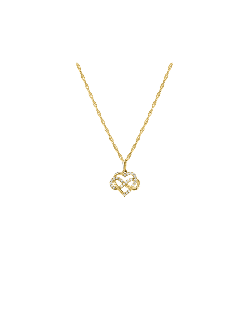 Yellow Gold Cubic Zirconia Heart Infinity Pendant on chain