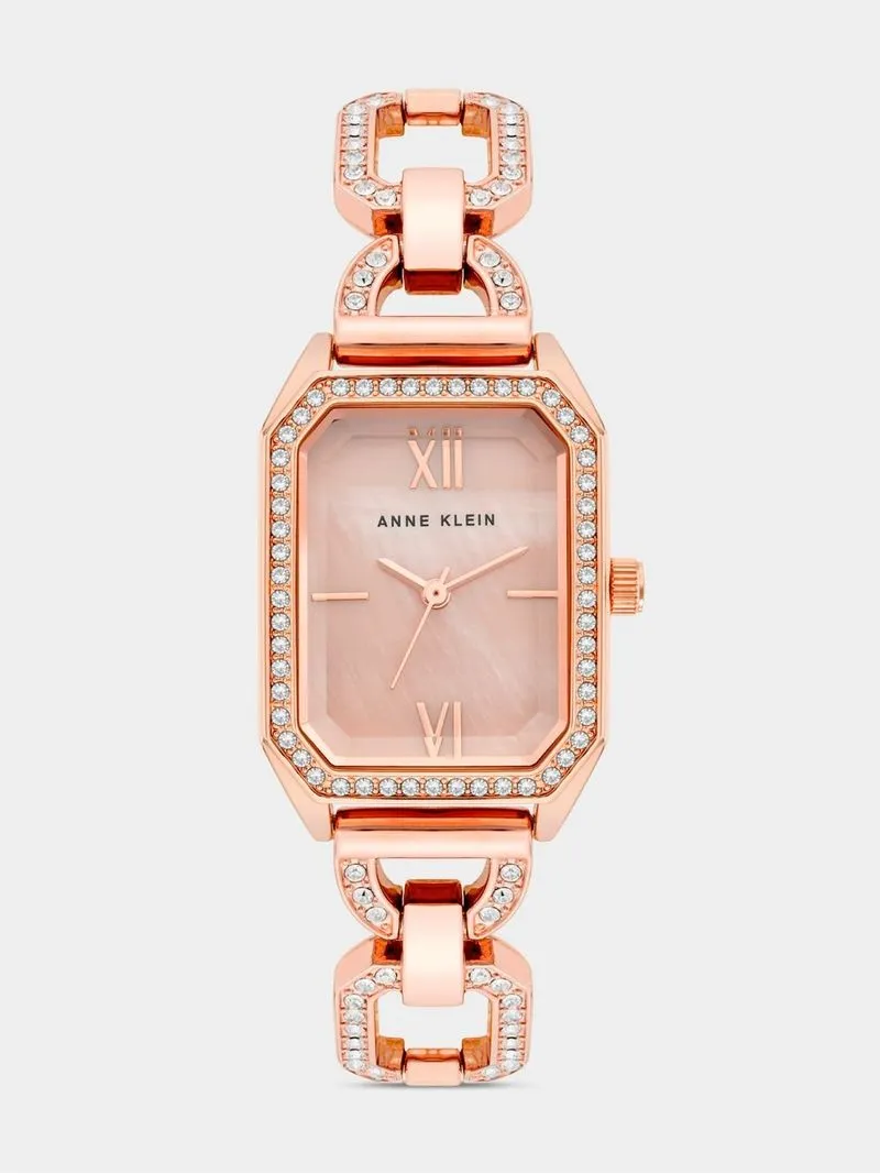 Anne Klein Women's Pink Mother Of Pearl Dial Rose Plated Octagon Bracelet Watch