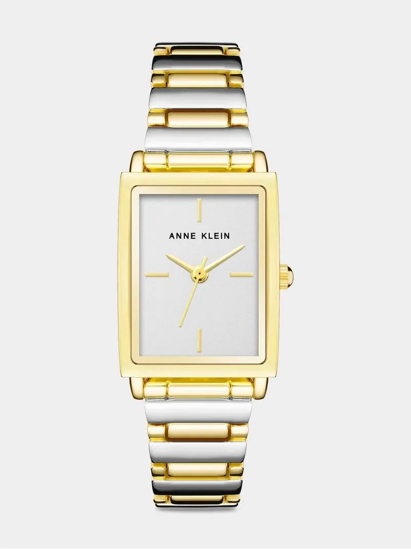 Anne Klein Gold & Silver Plated Rectangular Bracelet Watch