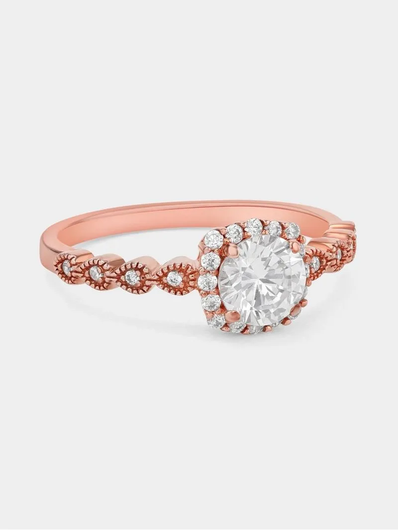 Cheté Rose Plated Sterling Silver Cubic Zirconia Cushion Halo Ring