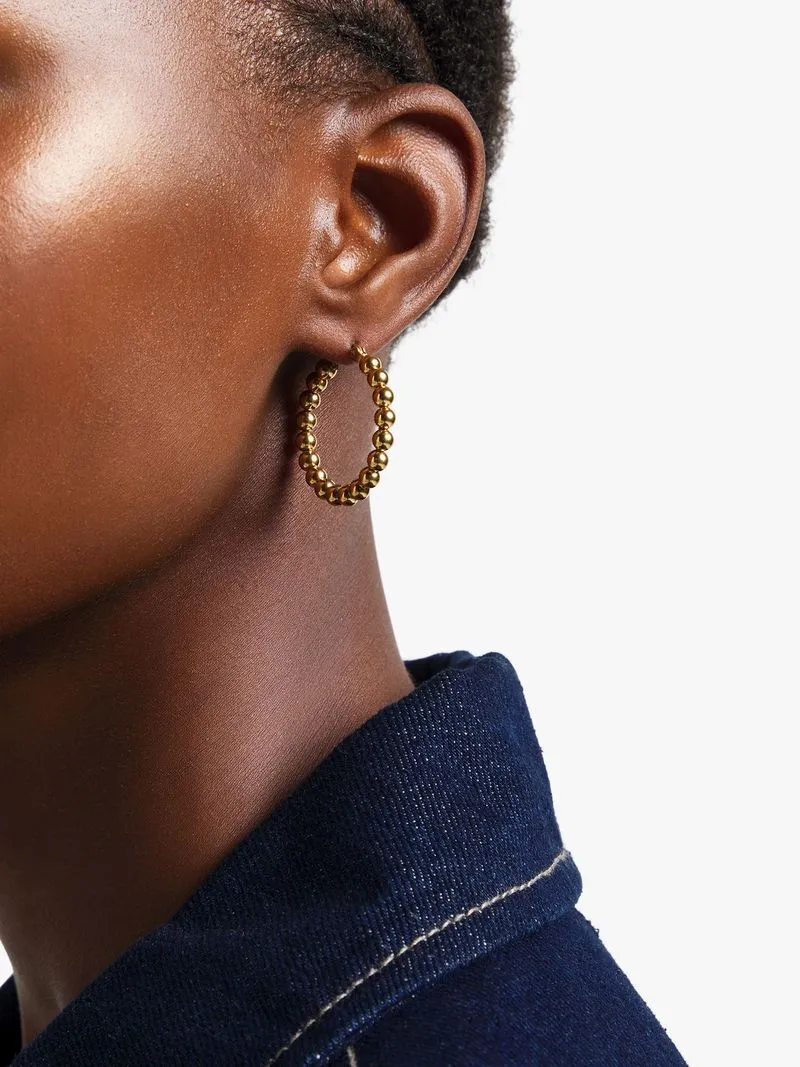 Stainless Steel 18ct Gold Plated Waterproof Beaded Hoop Earrings