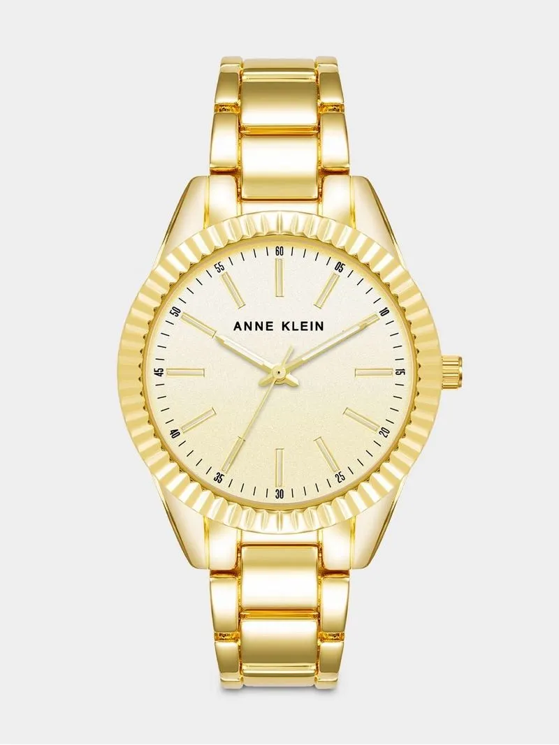 Anne Klein Women's Gold Plated Round Bracelet Watch