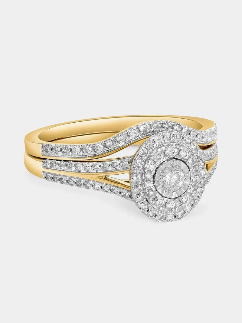 Yellow Gold 0.50ct Diamond Oval Cluster Twinset Ring