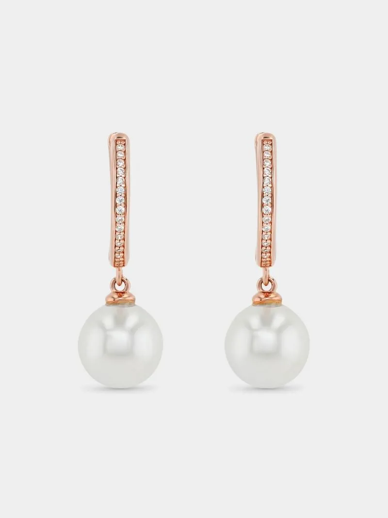 Rose Gold Plated Sterling Silver Shell Pearl Drop Earrings