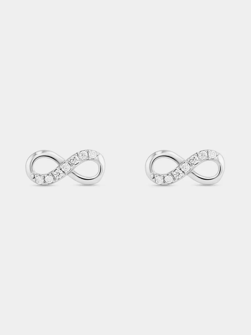 Miss Swiss Sterling Silver Cubic Zirconia Infinity Stud Earrings