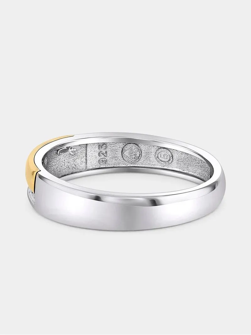 Yellow Gold & Sterling Silver Diamond Diagonal Swoop Wedding Band