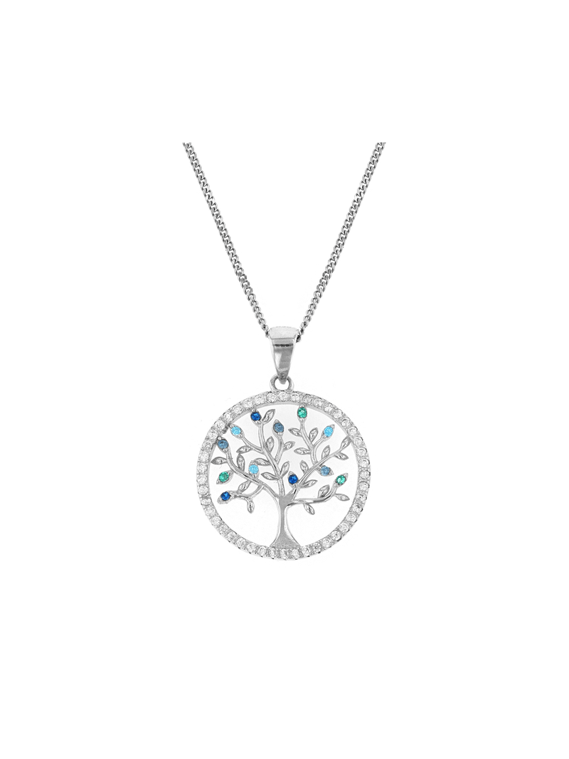 Sterling Silver Multi-Colour Cubic Zirconia Tree of Life Pendant
