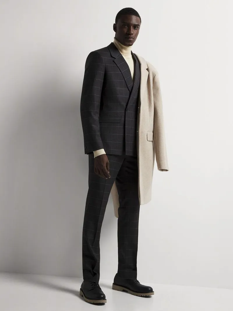 Men's Markham Slim Double Breasted Windowpane Check Grey Suit Jacket