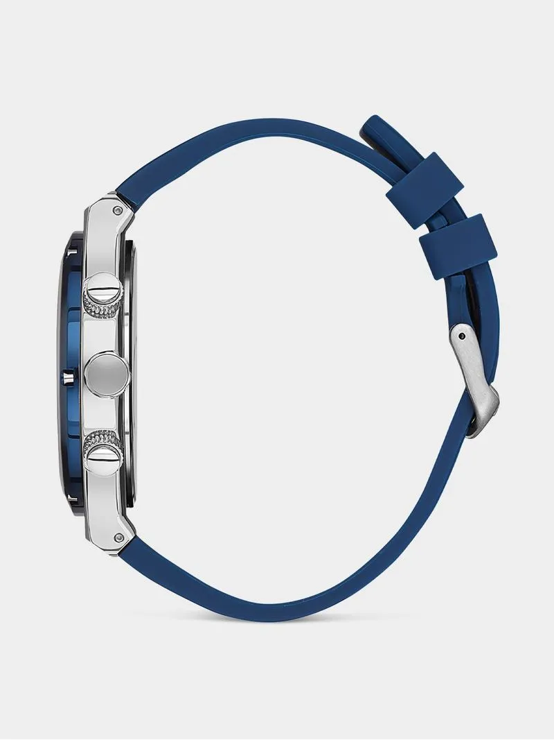 Daniel Klein Silver Plated Blue Silicone Chronograph Watch