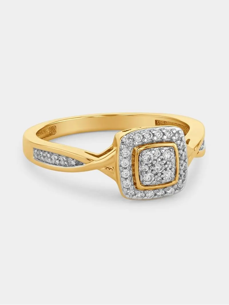 Yellow Gold Lab Grown Diamond Cushion Halo Twist Ring