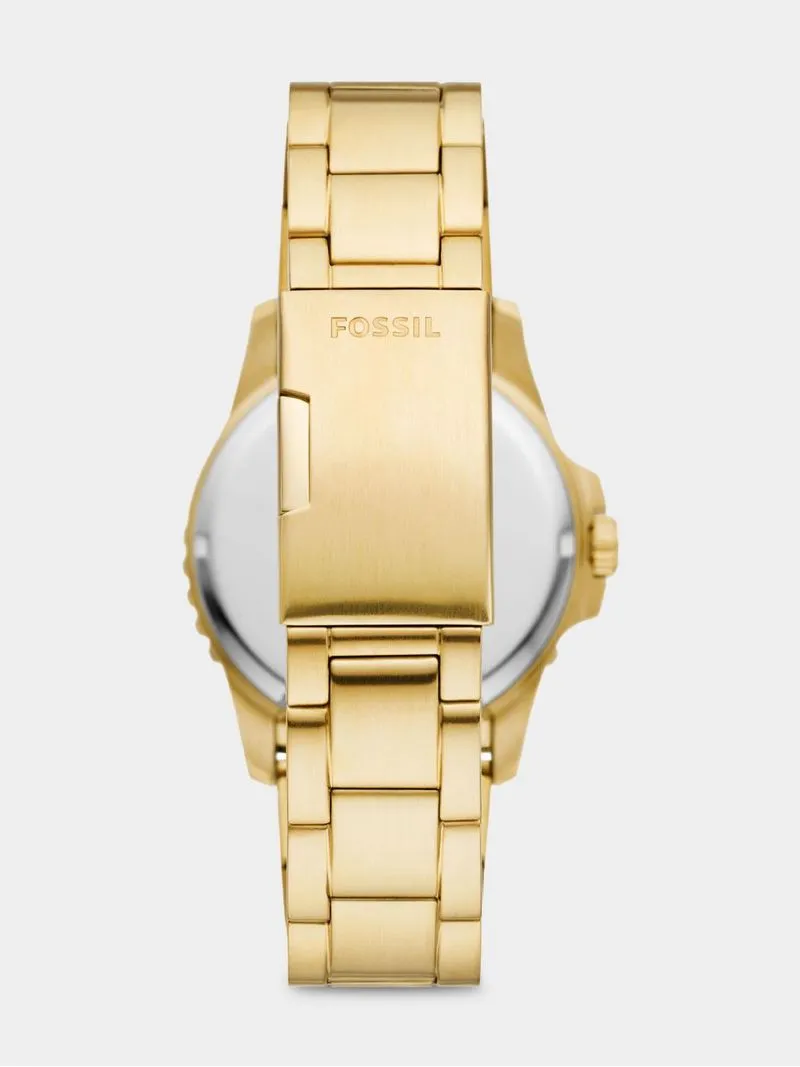 Fossil Blue Black Dial Gold Plated Stainless Steel Bracelet Watch