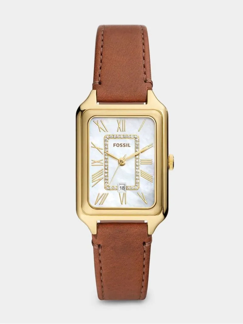Fossil Raquel Gold Plated Stainless Steel Brown Leather Watch