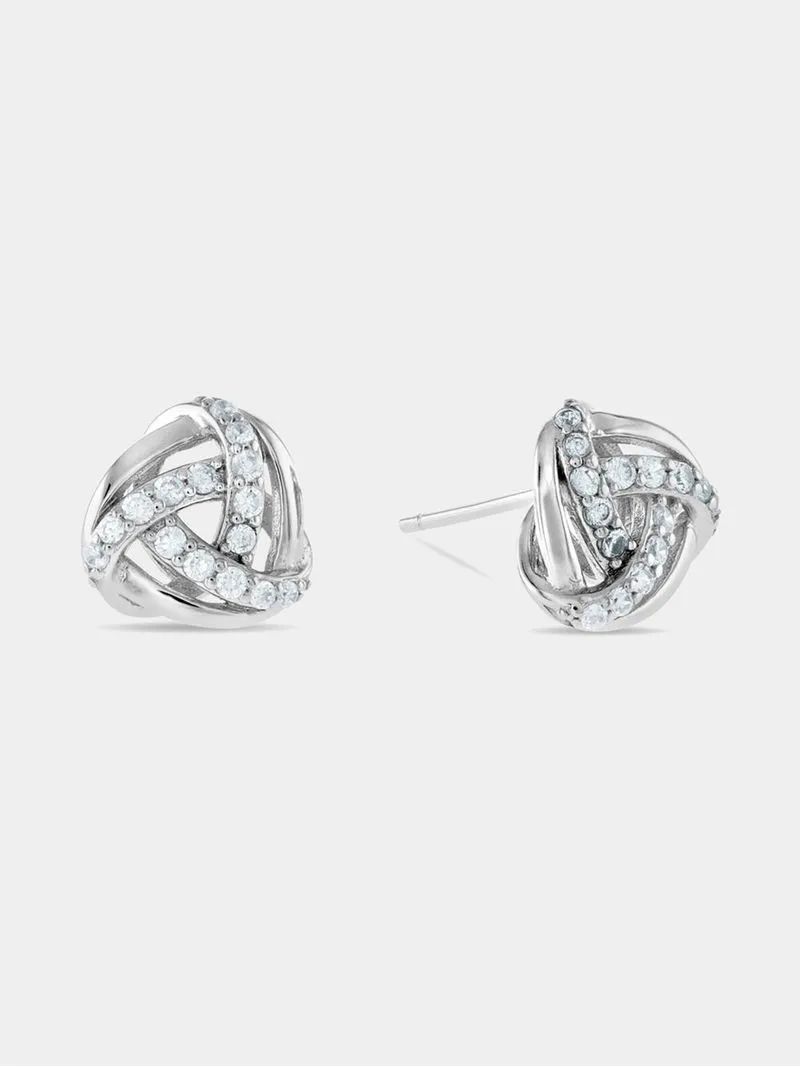 Sterling Silver Cubic Zirconia Women’s Love Knot Stud Earrings