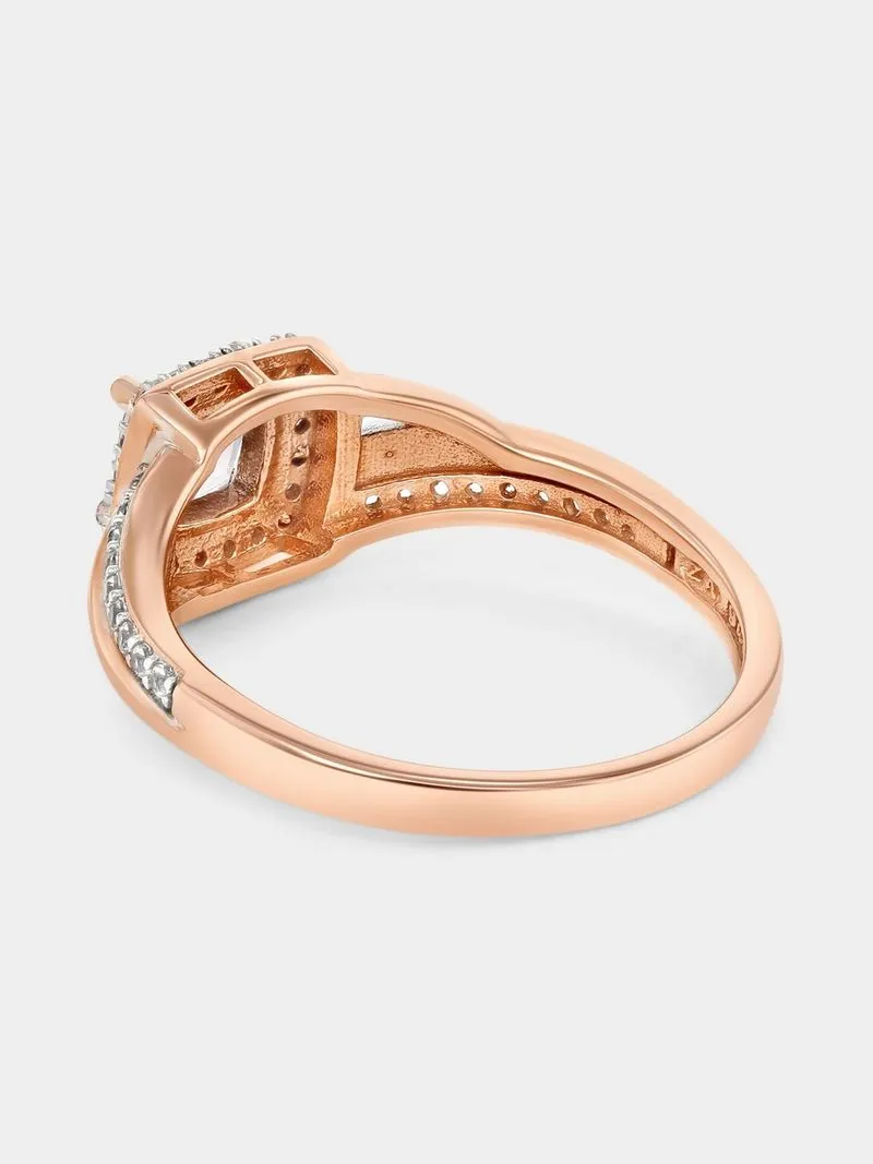 Rose Gold Diamond & Pink Morganite Cushion Halo Ring