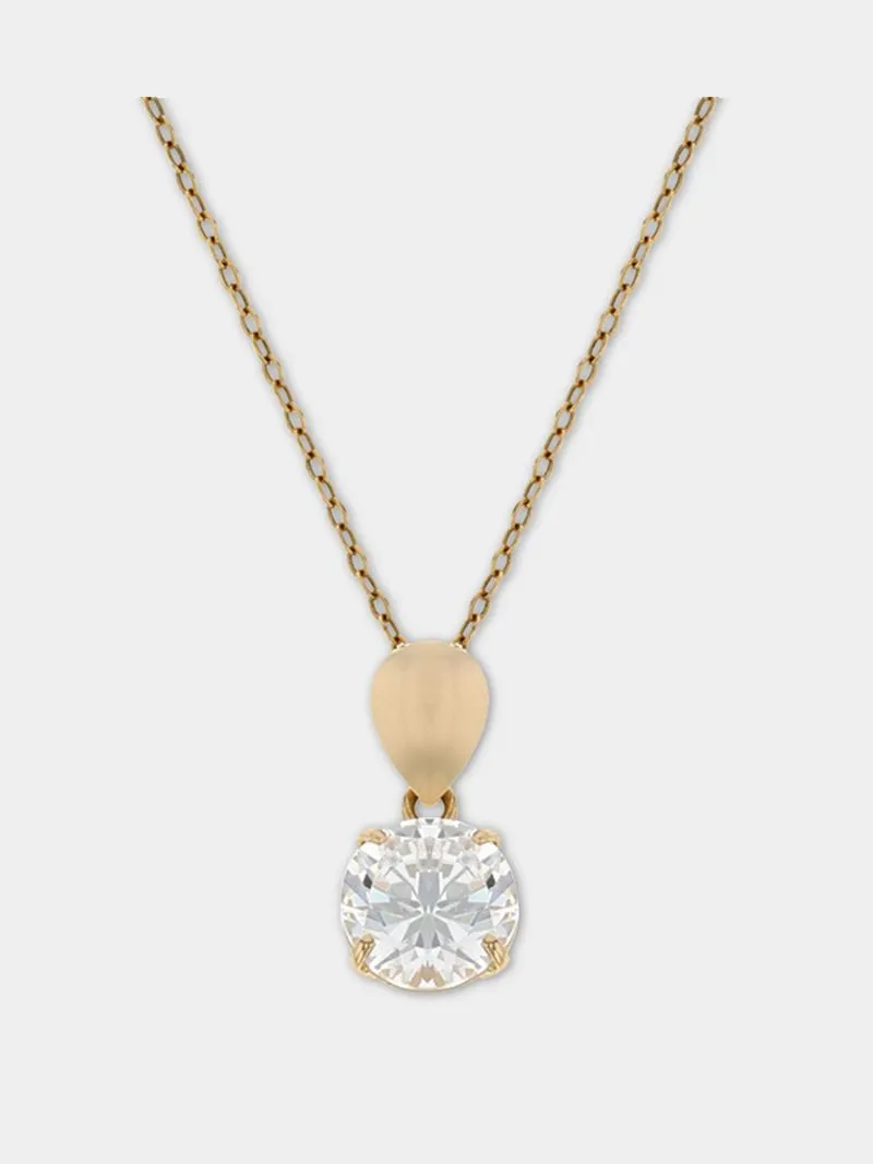 Yellow Gold, Cubic Zirconia Solitaire pendant on a chain