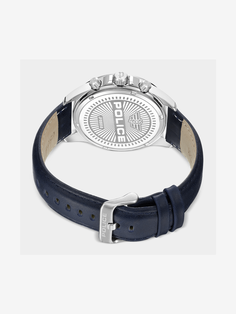Police Malawi Stainless Steel Navy Leather Watch