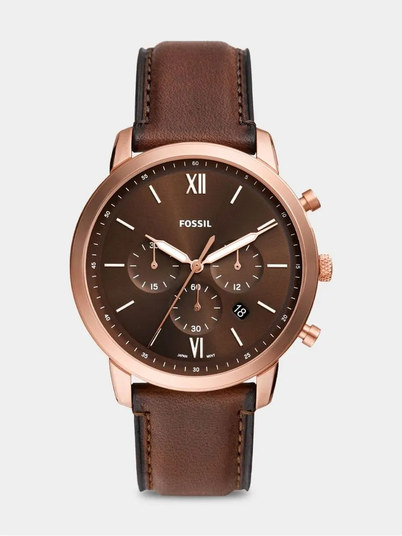 Fossil Neutra Rose Plated Stainless Steel Brown Leather Chronograph Watch