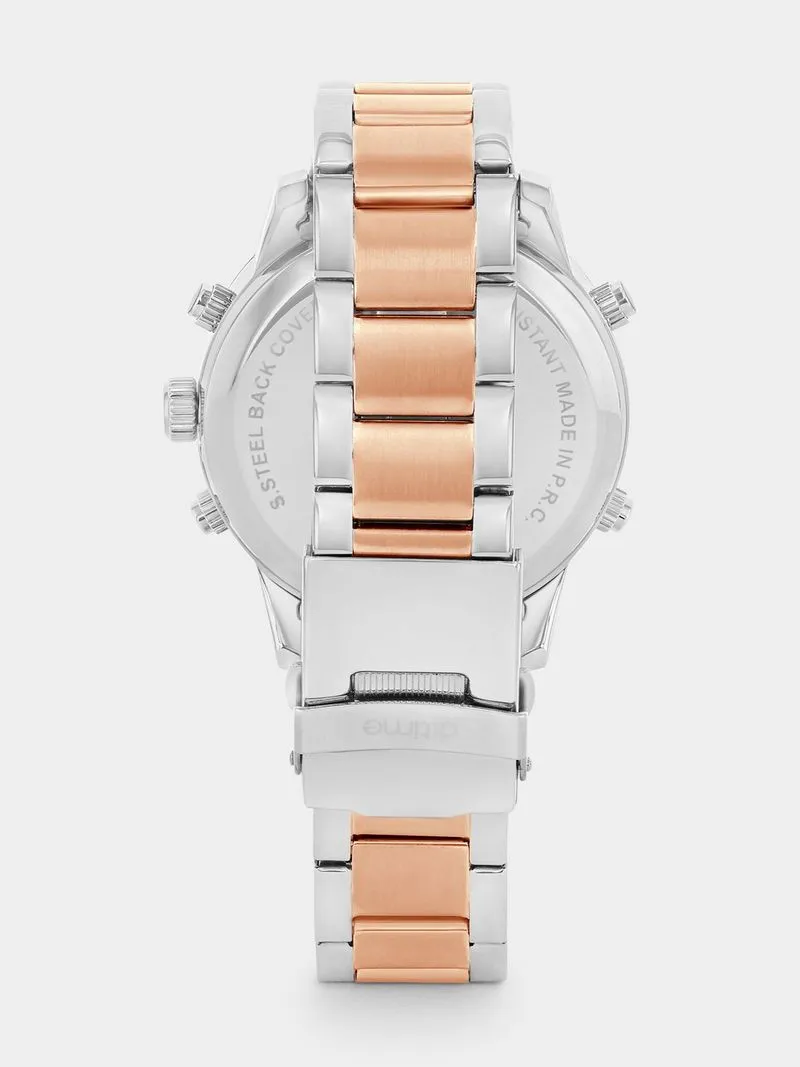 Daniel Klein Rose Plated Blue Ana-Digi Dial Two-Tone Bracelet Watch