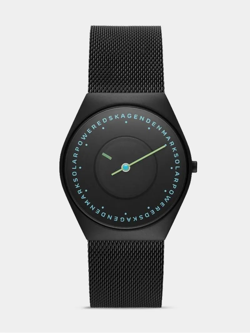 Skagen Men's Grenen Solar Disc Gunmetal Plated Stainless Steel Mesh Watch