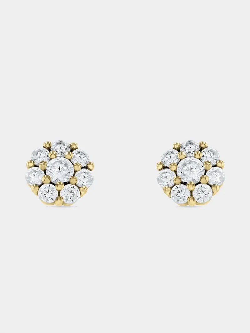 Yellow Gold & Sterling Silver, Cubic Zirconia Halo Stud Earrings
