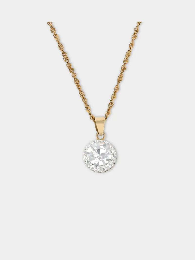 Yellow Gold & Sterling Silver, Crystal Halo Pendant on a chain