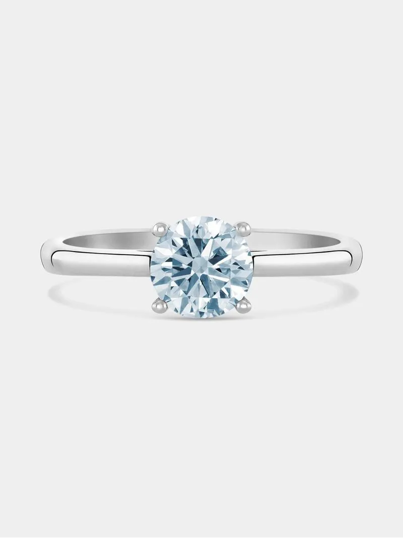 White Gold Aquamarine and Diamond Solitaire Ring