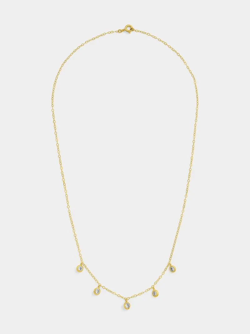 Yellow Gold & Sterling Silver Cubic Zirconia Drop Necklace