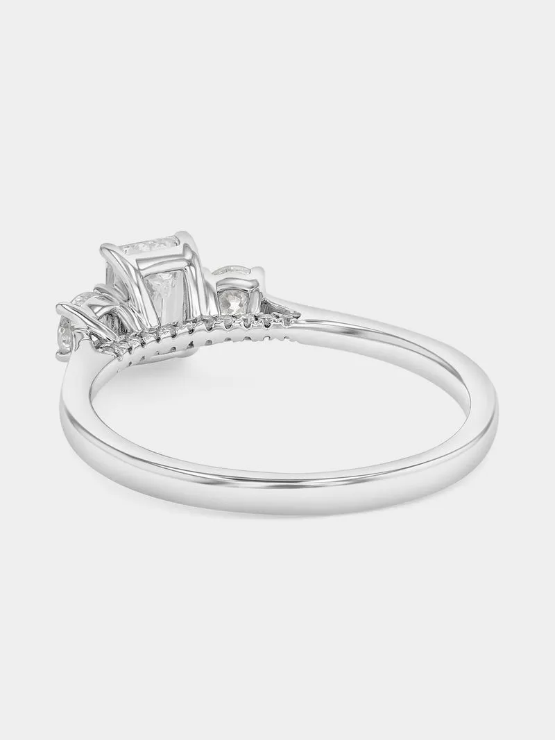White Gold 0.7ct Lab Grown Diamond Emerald-Cut Trilogy Ring