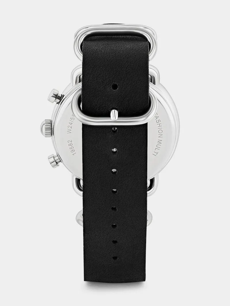 Tempo Premium Silver Plated Black Dial Black Leather Watch