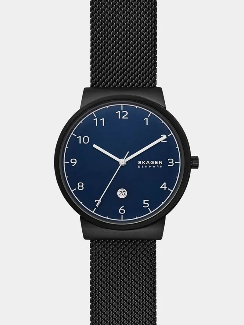 Skagen Men's Ancher Black Plated Stainless Steel Mesh Watch